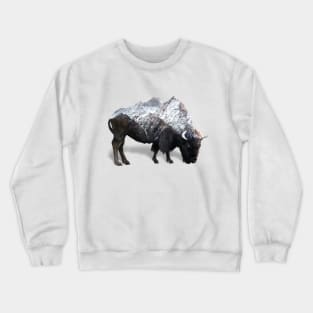 Dramabite Bison Buffalo Double Exposure Surreal Wildlife Native Animal Crewneck Sweatshirt